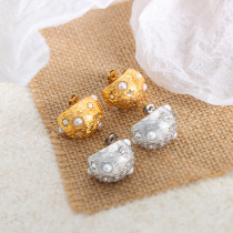 1 par elegante y lujoso color sólido con incrustaciones de perlas de imitación de acero de titanio perlas artificiales diamantes de imitación chapados en oro de 18 quilates