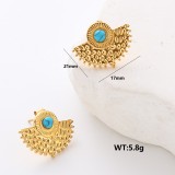 1 par de elegantes pendientes colgantes de color turquesa de acero inoxidable con incrustaciones en forma de corazón de sector retro