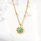 1 collar de flores turquesa electrochapado en oro auténtico bohemio, collar de perlas florales a la moda para mujer