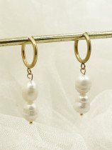 1 par de pendientes colgantes chapados en oro de acero inoxidable con pulido de perlas dulces clásicos