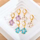 1 par de pendientes colgantes de circonita con incrustaciones de esmalte de acero inoxidable geométricos retro