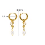1 par de pendientes colgantes chapados en oro de 18 quilates de acero inoxidable chapado en perlas redondas estilo IG estilo Simple