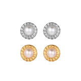 Pendientes de perlas artificiales chapados en acero de titanio y flores a la moda, 1 pieza