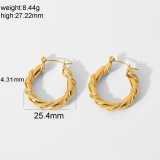 Pendientes de aro con forma de corona de cáñamo de doble hebra con diseño de pan de acero inoxidable chapado en oro