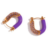 Pendientes chapados en oro de 18 quilates con incrustaciones de esmalte en forma de U, estilo clásico, estilo Vintage, 1 par