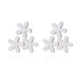 Pendientes chapados en acero inoxidable con forma de copo de nieve, 1 par