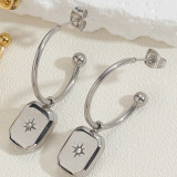 1 par de aretes de aro chapados en oro blanco chapado en oro de 14 quilates con incrustaciones redondas de hexagrama de estilo moderno con piedras preciosas artificiales de acero inoxidable