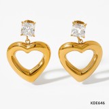 1 par de pendientes colgantes de diamantes de imitación con incrustaciones de acero inoxidable en forma de corazón cuadrado retro