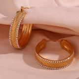 1 par de pendientes de aro chapados en oro de 18 quilates con diamantes de imitación de acero inoxidable con incrustaciones geométricas de estilo vintage