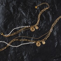 Pulsera de collar de acero de titanio de tres capas con colgante de moneda romana de moda cubana