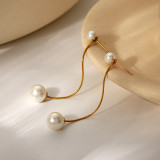 Pendientes colgantes de perlas con incrustaciones de acero inoxidable redondos de estilo simple estilo IG 1 par