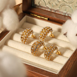 Pendientes chapados en oro de 18 quilates con incrustaciones de acero inoxidable, 1 par, elegantes, Glam, con forma de C