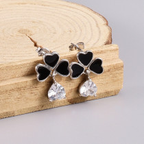Pendientes colgantes de acero de titanio con forma de corazón a la moda, pendientes de acero inoxidable con diamantes de imitación artificiales