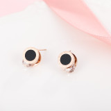 Pendientes de circón con incrustaciones de acero de titanio con forma de corazón y estrella redonda de estilo simple, 1 par