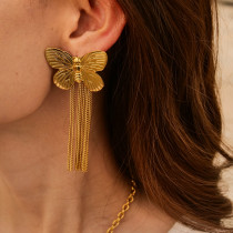 1 par de pendientes colgantes chapados en oro de 18 quilates de acero inoxidable chapado en mariposa con borlas de estilo moderno Retro estilo IG