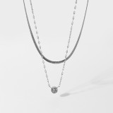 Collar doble con diamantes de imitación de acero inoxidable con cadena de serpiente apilada de 14 quilates, joyería al por mayor