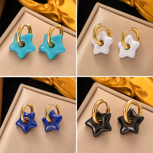 1 par de pendientes colgantes de acero de titanio con revestimiento de estrellas de estilo moderno