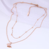 Collar de acero de titanio doble con cuentas de mariposa simples, joyería al por mayor