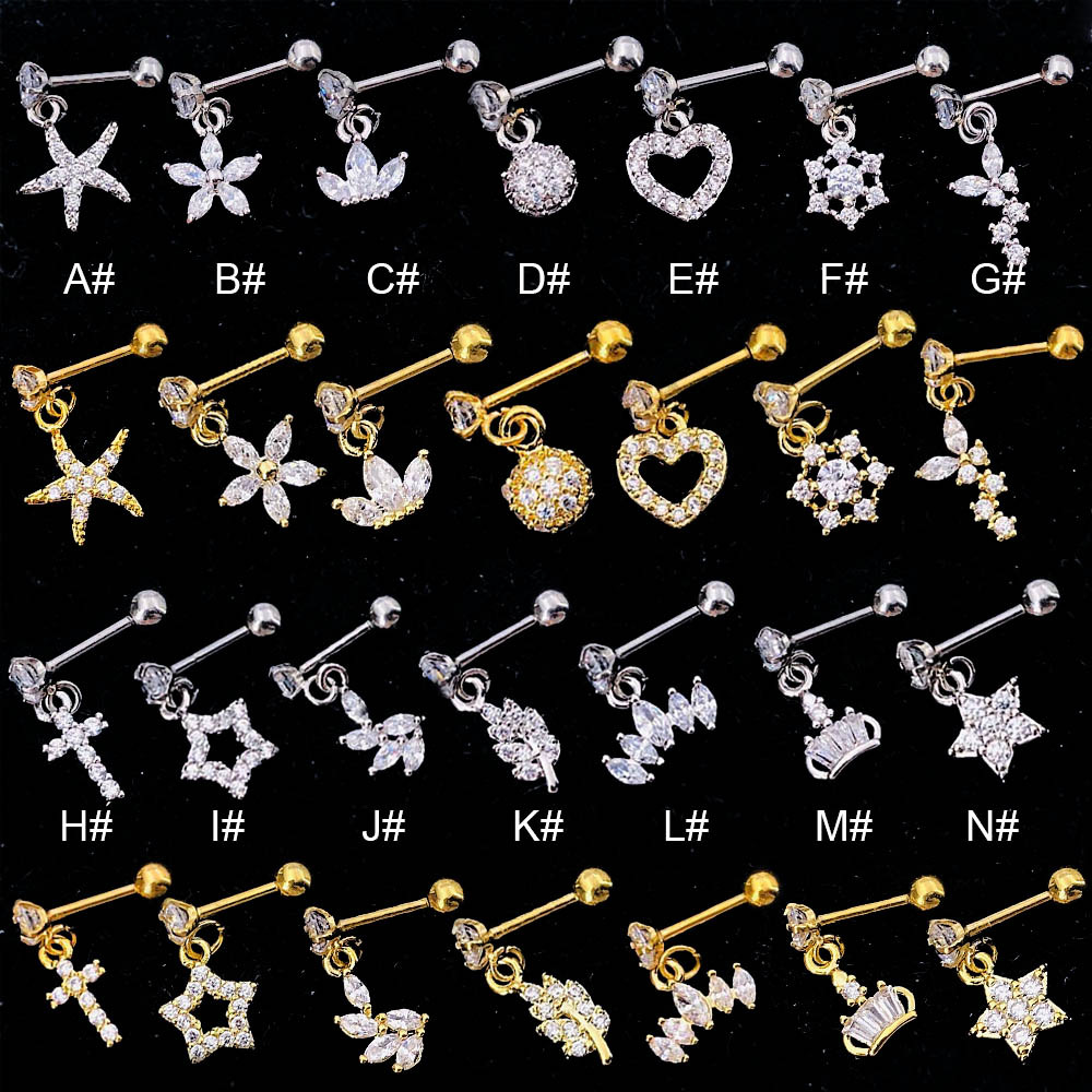 Pendientes de circón con incrustaciones de acero inoxidable Lady Star de 1 pieza