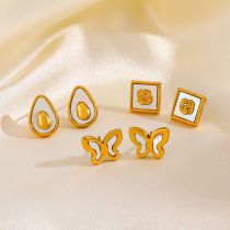 Pendientes chapados en oro de 18K con incrustaciones de mariposa, flor de fruta, estilo informal Simple, carcasa de acero de titanio, 1 par