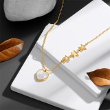 Collar con colgante chapado en oro de 18 quilates con incrustaciones de acero de titanio en forma de corazón de pentagrama de estilo coreano Glam