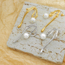 1 par de pendientes colgantes chapados en oro de 18K con revestimiento de perlas de acero y titanio de Color sólido dulce