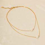 Collares acodados geométricos chapados en oro de la perla de agua dulce 18K del acero inoxidable del estilo simple