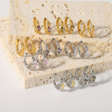 1 par de pendientes chapados en oro de 18 quilates con incrustaciones ovaladas de acero inoxidable estilo IG estilo Simple