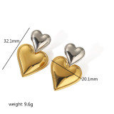 1 par de pendientes colgantes chapados en oro de 18 quilates de acero inoxidable chapado en epoxi pulido en forma de corazón de estilo clásico