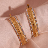 1 par de pendientes de aro chapados en oro de 18 quilates con diamantes de imitación de acero inoxidable con incrustaciones geométricas de estilo vintage