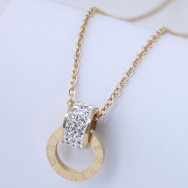Collar de acero de titanio con círculo tachonado de diamantes de moda coreana