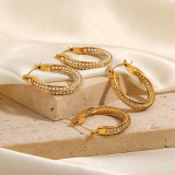 Pendientes circulares de circonita con perlas artificiales y incrustaciones de acero inoxidable a la moda, 1 par