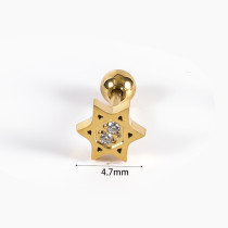 Pendientes chapados en oro de 14 quilates con incrustaciones de hexagrama brillante de estilo simple de 1 pieza de acero inoxidable