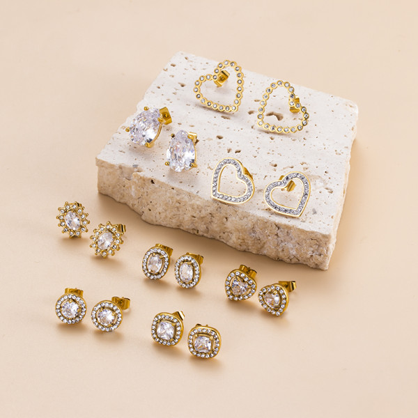 Pendientes de circonita con incrustaciones de acero inoxidable con forma de corazón de gotas de agua ovaladas brillantes lujosas