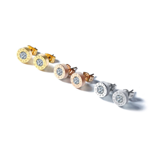 Pendientes redondos de acero inoxidable con incrustaciones de circonita, 1 par