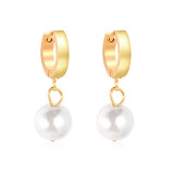 Pendientes colgantes de perlas artificiales, chapados en acero inoxidable, geométricos, 1 par