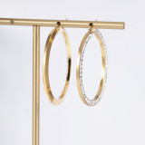 1 par de pendientes de aro elegantes geométricos con incrustaciones de acero inoxidable y diamantes de imitación