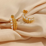 Pendientes geométricos de acero inoxidable para mujer, pendientes de acero inoxidable con perlas chapadas