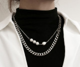 Collar de cadena de perlas de acero titanio de color sólido de estilo simple hip-hop