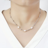 Elegante collar con cuentas de perlas de agua dulce de acero inoxidable con gotas de agua