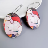 1 par de pendientes colgantes de madera de acero inoxidable geométricos retro