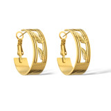 1 par de aretes de aro chapados en oro de 18 quilates de acero titanio con revestimiento de hojas de viaje de estilo simple
