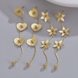 1 par de pendientes colgantes chapados en oro de 14 quilates de acero inoxidable con forma de corazón, elegantes y sencillos