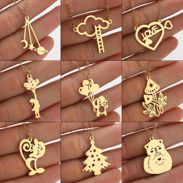 1 pieza de collar con colgante chapado en acero inoxidable y titanio con forma de corazón de personaje de dibujos animados Retro