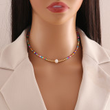 Collar hecho a mano con cuentas de perlas artificiales de acero inoxidable Multicolor bohemio informal