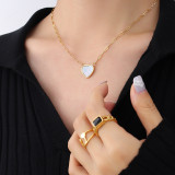 Collar de corazón de melocotón de concha de mar blanco de estilo coreano, collar de oro Real de 18 quilates chapado en acero de titanio para mujer