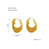 1 par de elegantes pendientes de aro chapados en oro de 18 quilates de acero inoxidable con revestimiento de rayas en forma de U