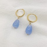 Pendientes colgantes de piedra natural chapados en acero inoxidable con gotas de agua a la moda, 1 par