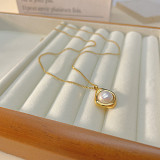 Collar con colgante de perlas artificiales de acero titanio, color sólido, estilo francés, a granel