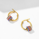 Pendientes circulares de acero inoxidable con incrustaciones de circonitas, 1 par